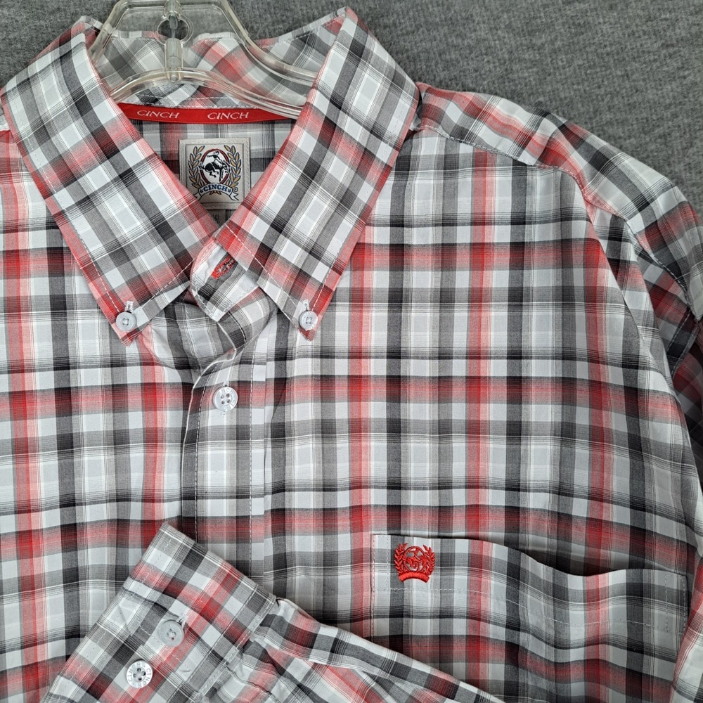 Cinch Men's Red White Plaid Long Sleeve Button Up Medium Western Cowboy